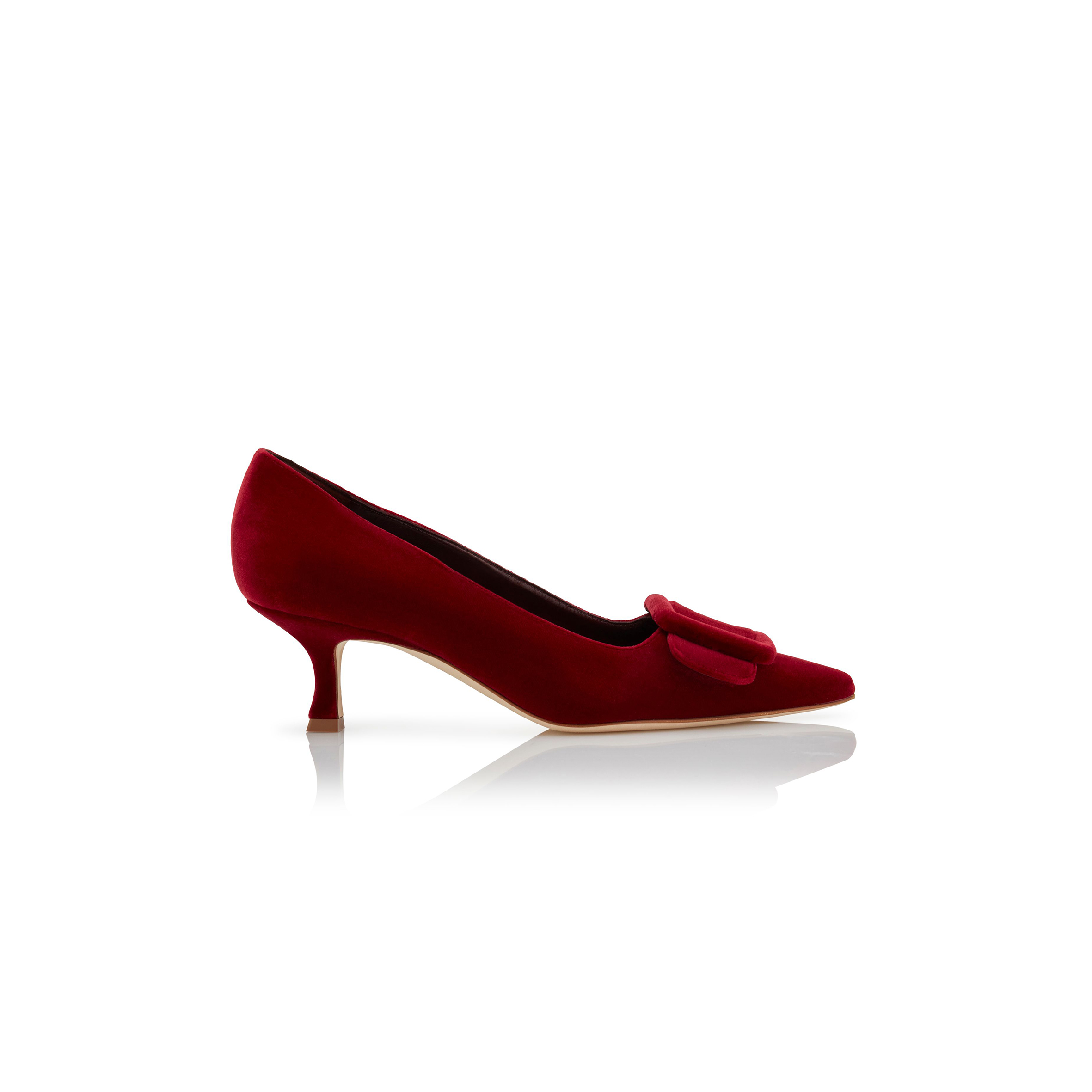 MANOLO BLAHNIK MAYSALEPUMP 50 RED VELVET BUCKLE DETAIL PUMPS 324-2971-0007